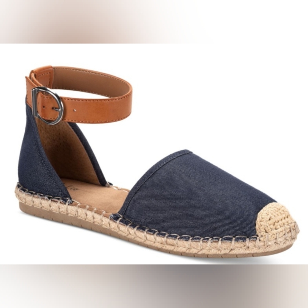 STYLE & COMPANY Womens Navy Mixed Media Cushioned Goring Ankle Strap Paminaa Rou